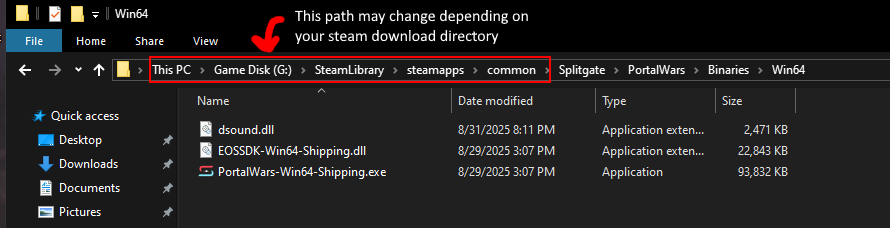 File Explorer showing Win64 folder